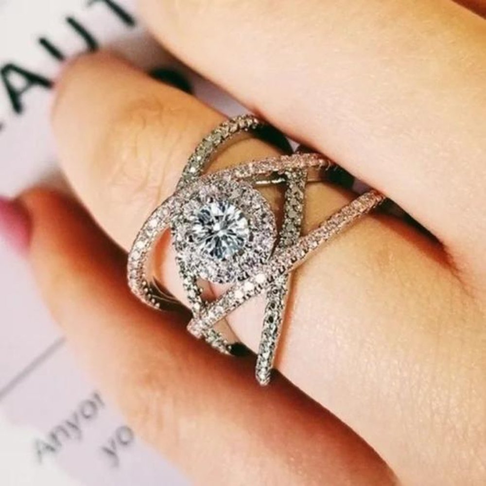 NEW 925 STERLING SILVER ROSE GOLD DIAMOND RING, CUTE RING, SHINY RING. - Picture 2 of 5